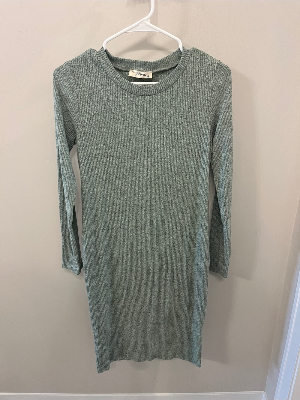 Ribbed Long Sleeve Green Sweater Dress